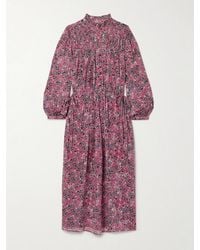 Isabel Marant - Dalida Smocked Printed Cotton-Blend Voile Midi Dress - Lyst