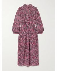 Isabel Marant - Dalida Smocked Printed Cotton-Blend Voile Midi Dress - Lyst