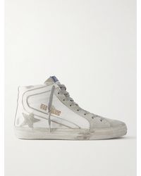 Golden Goose - Slide Distressed Suede And Leather High-Top Sneakers - Lyst