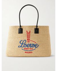 Loewe - Verano Embroidered Leather-Trimmed Raffia Tote - Lyst