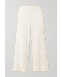Vince Cropped Ribbed-knit Wide-leg Trousers - White