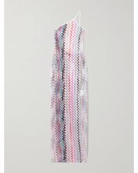 Missoni - Asymmetrisches Maxikleid Aus Gestreiftem Häkelstrick Mit Pailletten - Lyst