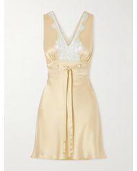 Chloé - Mini-Robe En Satin De Soie À Finitions En Dentelle, Liens Et Fronces - Lyst