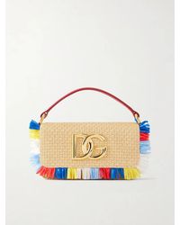 Dolce & Gabbana - 3.5 Logo-Embellished Fringed Leather-Trimmed Raffia Shoulder Bag - Lyst