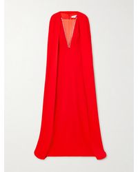 Stella McCartney - Cape-Effect Tulle-Trimmed Crystal-Embellished Crepe Gown - Lyst
