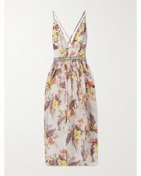 Zimmermann - Matchmaker Embellished Floral-Print Linen And Silk-Blend Midi Dress - Lyst