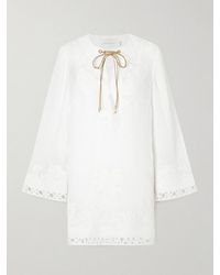 Zimmermann - Indra Embroidered Ramie Mini Dress - Lyst