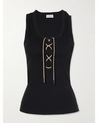 Burberry - Lace-Up Embroidered Ribbed Stretch-Cotton Jersey Tank - Lyst