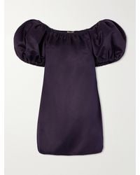 Saint Laurent - Off-The-Shoulder Gathered Cotton-Satin Mini Dress - Lyst