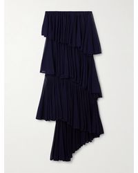 Alaïa - Asymmetric Pleated Tiered Knit Midi Skirt - Lyst