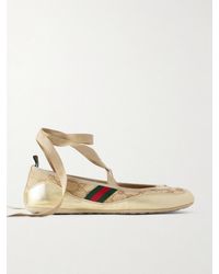 Gucci - Shift Webbing-Trimmed Canvas-Jacquard And Metallic Leather Ballet Flats - Lyst