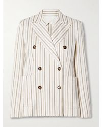 Max Mara - Pensile Double-Breasted Striped Cotton And Linen-Blend Blazer - Lyst