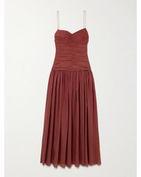 Matteau - Gathered Organic Cotton And Silk-Blend Midi Dress - Lyst