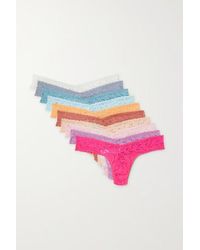 Hanky Panky Signature Set Of 10 Stretch-lace Thongs - Pink