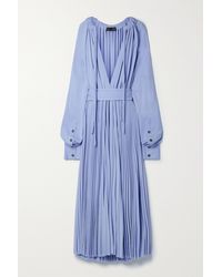 Proenza Schouler Belted Pleated Crepe Maxi Dress - Blue