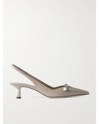 Jimmy Choo - Amita 45 Snake-Effect Leather Point-Toe Slingback Pumps - Lyst