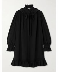 Chloé - Pussy-Bow Ruffled Organic Silk-Crepe Mini Dress - Lyst