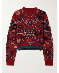 Sacai - Pullover Aus Jacquard-Strick Aus Einer Wollmischung Mit Shell-Besatz Und Stickerei - Lyst