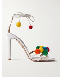 Aquazzura - Fiesta 105 Embellished Raffia And Leather Sandals - Lyst