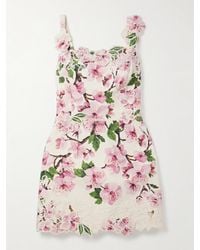 Oscar de la Renta - Minikleid Aus Bouclé Aus Einer Baumwollmischung Mit Blumenprint Und Applikationen - Lyst