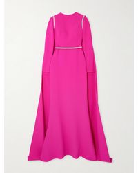 Safiyaa - Ginevra Cape-Effect Crystal-Embellished Stretch-Crepe Gown - Lyst