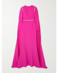 Safiyaa - Ginevra Cape-Effect Crystal-Embellished Stretch-Crepe Gown - Lyst