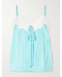 Chloé - Lace-Trimmed Crinkled Silk-Satin Top - Lyst