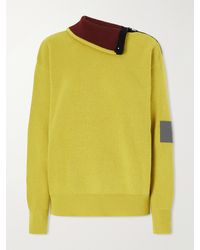 Loewe - Zip-Detailed Leather-Trimmed Ribbed Wool-Blend Turtleneck Sweater - Lyst