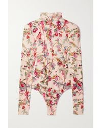 Brandon Maxwell Floral-print Stretch-jersey Thong Bodysuit - Pink