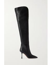 Aquazzura Crosby Leather Knee Boots in Black | Lyst
