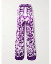 Dolce & Gabbana - Hose Mit Weitem Bein Aus Bedrucktem Seiden-Twill - Lyst