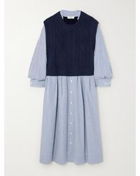 Sea - Caleb Cable-Knit Merino Wool And Striped Cotton-Poplin Midi Dress - Lyst