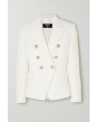 Balmain Doppelreihiger Blazer Aus Bouclé-tweed - Weiß