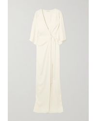 Halston Robe Du Soir Portefeuille En Satin À Drapé - Blanc