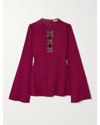 Elie Saab - Embellished Stretch-Crepe Blouse - Lyst