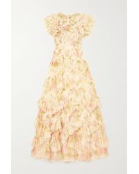 Needle & Thread Robe Du Soir En Tulle À Imprimé Fleuri Et À Volants Genevieve Rose - Multicolore