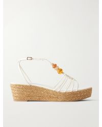 Jimmy Choo - Lemi 50 Bead-Embellished Leather Wedge Sandals - Lyst