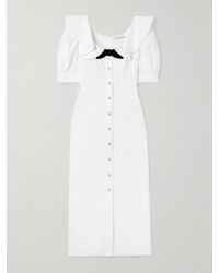 Alessandra Rich - Velvet-Trimmed Ruffled Cotton-Poplin Midi Dress - Lyst