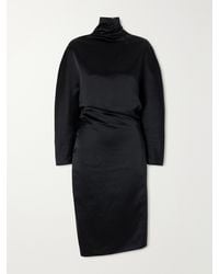 KHAITE - Harlin Draped Ramie-Blend Satin Knee-Length Dress - Lyst