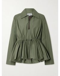 Loewe - Leather-Trimmed Cotton-Blend Peplum Jacket - Lyst
