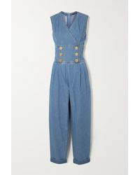 Balmain Button-embellished Denim Jumpsuit - Blue