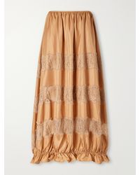 Ulla Johnson - Chantal Tiered Gathered Lace-Trimmed Silk-Charmeuse Midi Skirt - Lyst
