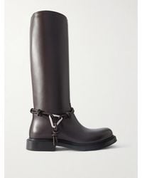 Bottega Veneta - James Intrecciato-Trimmed Leather Knee Boots - Lyst