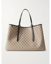 Gucci - Gg Emblem Large Leather-Trimmed Printed Coated-Canvas Tote - Lyst