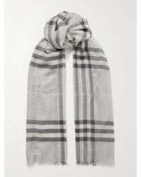 Burberry - Fringed Checked Wool Scarf - Lyst