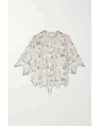 Loretta Caponi Matilde Scalloped Floral-print Satin Shirt - White