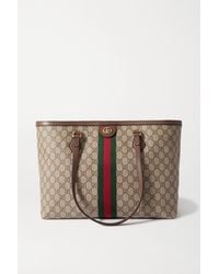 Gucci Ophidia Medium Leather-trimmed Printed Coated-canvas Tote - Brown