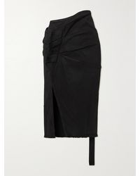 Rick Owens - Drkshdw Asymmetric Gathered Frayed Denim Midi Skirt - Lyst