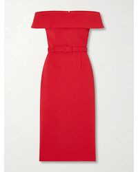 Rebecca Vallance - Precious Off-The-Shoulder Belted Crepe Midi Dress - Lyst