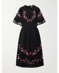 Sea - Rosaline Midikleid Aus Einer Bestickten Baumwoll-Leinenmischung Mit Lochstickerei - Lyst